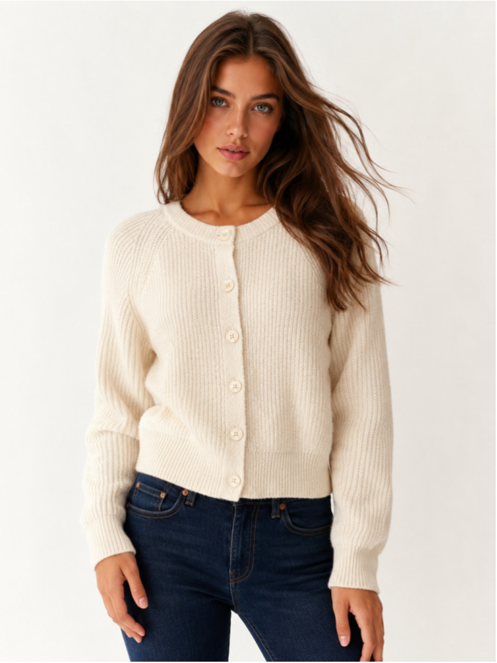 Universal Thread Ivory Cream Cardigan Button Front Knit Nantucket Preppy Prairie